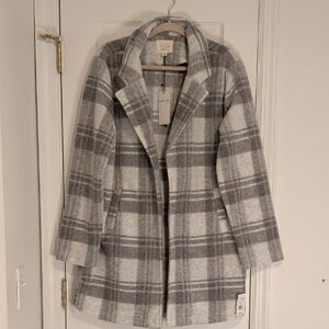 Thread & Supply TXS Plaid Coat Women Medium Gray Wool Blend Shacket Jacket NWT